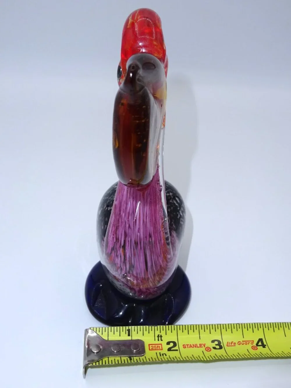 Murano Style Art Glass Pelican Figurine Hand Blown Pink Amber Black Speckled 7